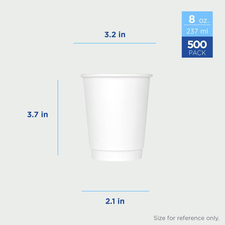 Karat 8 oz Double-Wall Insulated Coffee Cup [500 Count] White Disposable Paper Hot Cup - Rolled Rim for Hot Beverages, 80mm (C-KIC508W)