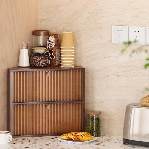 Corner Bread Box for Kitchen Countertop Bamboo Two Layer Large Capacity Bread Storage Bin Vintage Storage for Homemade Bread (Brown)