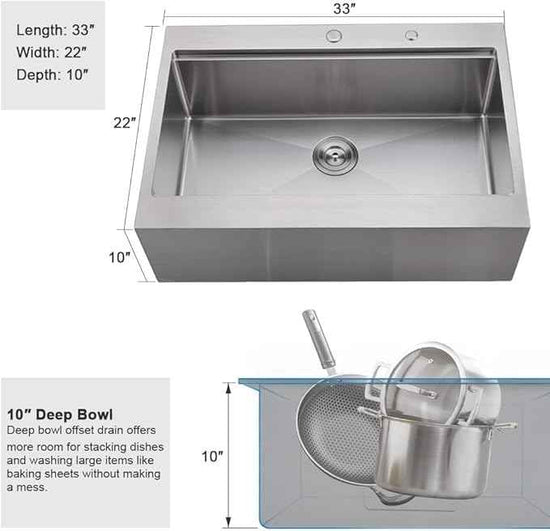 33 Inch Farmhouse Drop In Kitchen Sink Workstation - 33X22 inch Apron Front Kitchen Sink Workstation Single Bowl 16 Gauge Stainless Steel Farm Sink