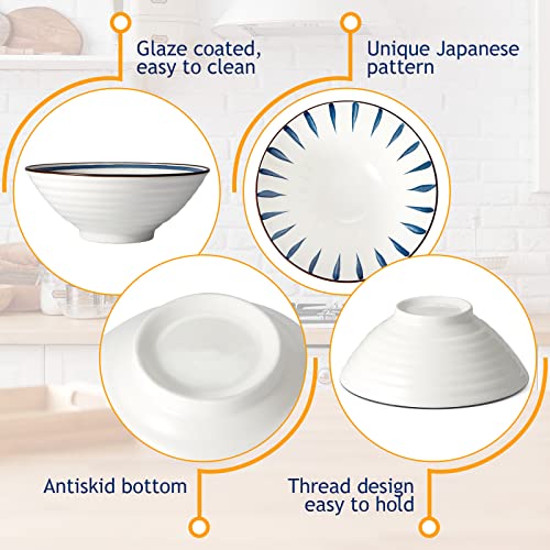 40oz Ceramic Japanese Ramen Bowls Set of 4 (Retro Style)