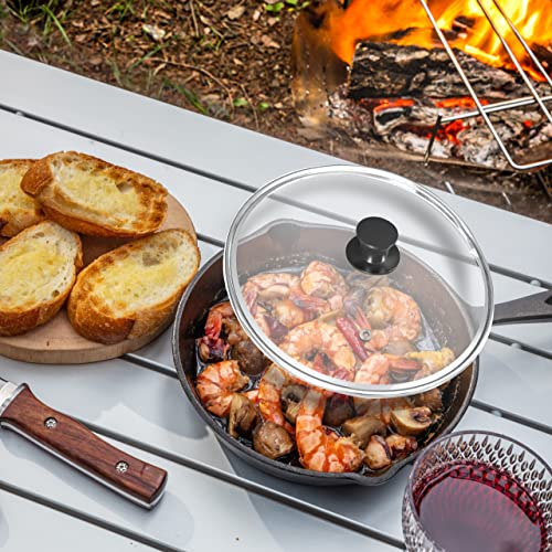 Cast Iron Skillet 8 Inch with Lid Chefs Frying Pan Black (8 inch / Black)