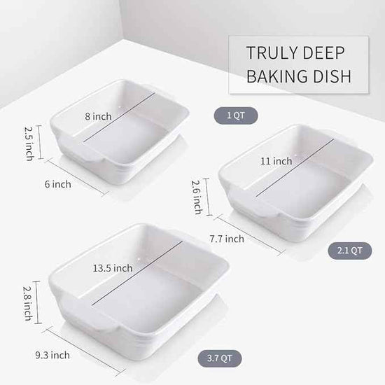 KOOV Bakeware Set, Ceramic Baking Dish Set, Rectangular Casserole Dish Set, lasagna Pan, Baking Pans Set for Cooking, Cake Dinner, Kitchen, 9 x 13 Inches, 3-Piece (Set of 3, White)