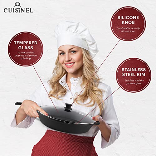 15" Cast Iron Skillet + Glass Lid Cover + Pan Scraper + Heat (15")