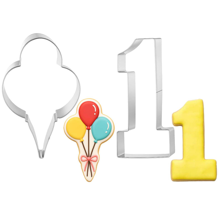 2 Pcs 5 Inch Balloon Cookie Cutter Number 1 Cookie Cutter Metal Birthday Cake Mold Fondant Cake Mold for School Party 1 Birthday One (2 Count)