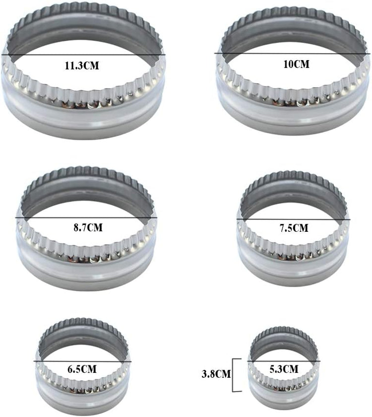 Fluted Cookie Cutters- Round Biscuit Cutters Set of 6 Pieces, Double Sided Fluted and Plain Edge Cookie Cutters, Stainless Steel