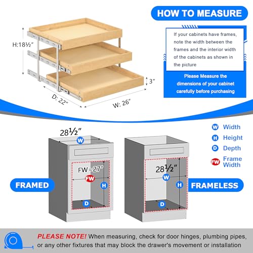 3 Tier Pull Out Cabinet Organizer with Soft Close (26''W x22''D / 3 Tiers)