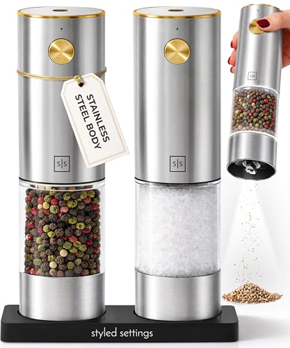 Electric Salt and Pepper Grinder Set Rechargeable (Silver)