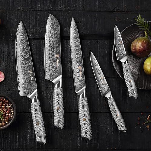 Noir Blanc VG10 Damascus Knife Block Set