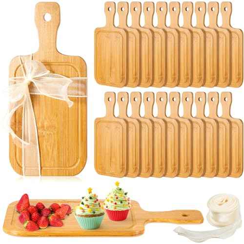 20 Pcs Mini Charcuterie Boards Bulk Small 11" x 5.12" Bamboo Cutting Board with Handle Wooden Blanks Chopping Customized Serving Tray for DIY Laser Engraving Wedding Housewarming Gift Guests (20 Count)