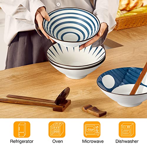 40oz Ceramic Japanese Ramen Bowls Set of 4 (Retro Style)