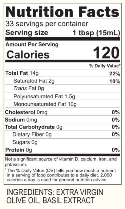 Basil Infused Extra Virgin Olive Oil from California (8.45 Fl Oz)