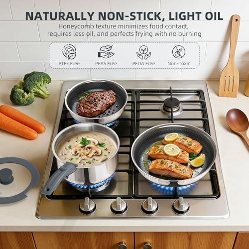 6 Piece Hybrid Stainless Steel Pots and Pans Set Non Stick