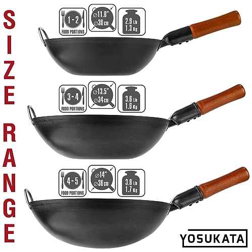 14" Black Carbon Steel Wok with Round Bottom