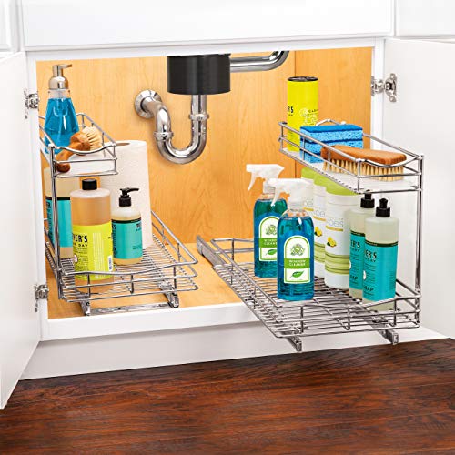 Pull Out Under Sink Kitchen Cabinet Organizer (11.5"W x 18"D Chrome)