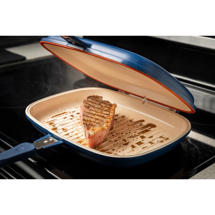 12-Inch Take-A-Part Double Skillet – Nonstick Ceramic Coated Frying Pan for All Stovetops (Gas, Electric, Induction, Ceramic) – Dishwasher Safe with Extra Silicone Seal