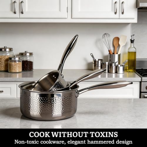 14-Piece Tri-Ply Hammered Stainless Steel Cookware Set