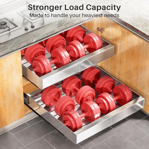 Pull out Cabinet Organizer (Silver / 21"D×12"-20"W(2 Pack))