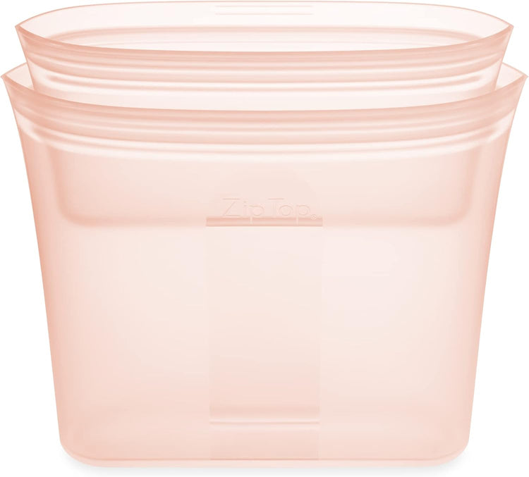 Zip Top Reusable Food Storage Bags | 2 Bag Set [Peach] | Silicone Meal Prep Container | Microwave, Dishwasher and Freezer Safe | Made in the USA