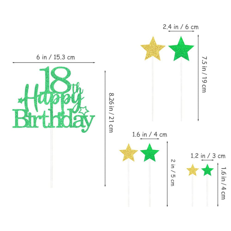 Green Gold 18th Birthday Cake Topper with Glittery Stars (7 Count)