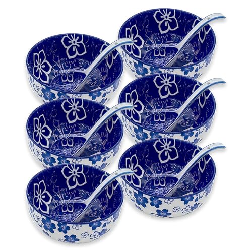 Japanese Ceramic Bowls Set of 6 (6in-Floral-6)
