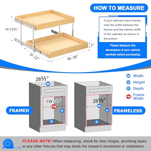 2 Tier Pull Out Cabinet Organizer with Soft Close Slides (26''W x22''D / 2 Tiers)