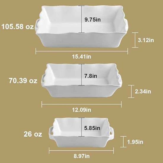 Sweejar Casserole Dishes for Oven, Ceramic Bakeware Set of 3, Rectangular Baking dish with Handles, Wave Edge Lasagna Pan Deep for Cooking, Cake, Dinner, Banquet and Daily Use (Beige)