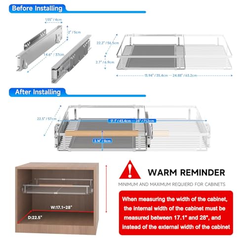Pull Out Shelves for Kitchen Cabinet (2Pack / Medium- 17.1~28"W x 22.5"D)