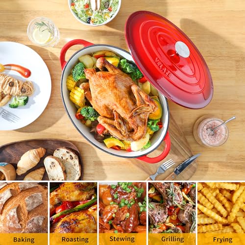 7.5 QT Oval Enameled Cast Iron Dutch Oven Pot with Lid