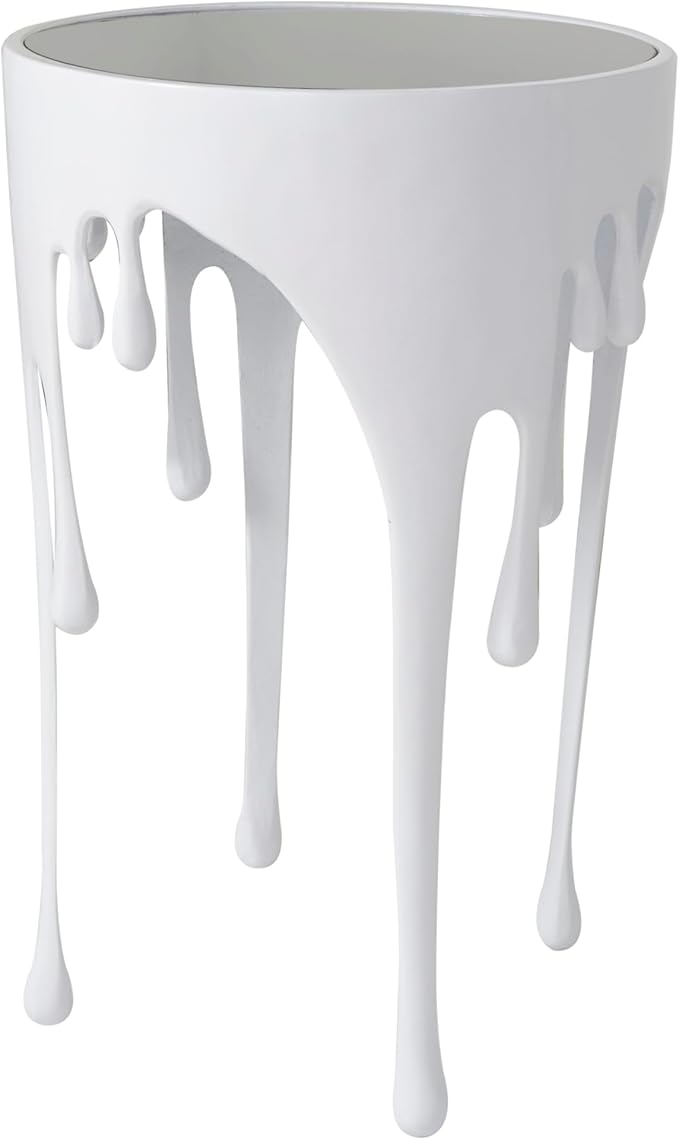 Deco 79 Aluminum Metal Side End Accent Table Drip End Table with Melting Designed Body and Black Shaded Tabletop, Side Table 16" x 16" x 25", White