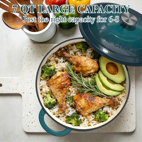 7QT Enameled Cast Iron Dutch Oven with Lid & Cotton Potholders