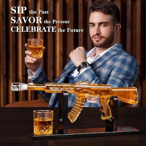 Whiskey Decanter AK47 Set with 2 Whiskey Glasses