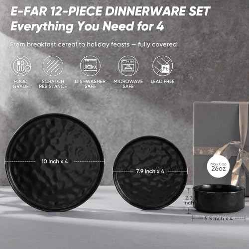 Black Plates and Bowls Sets (12 Count)