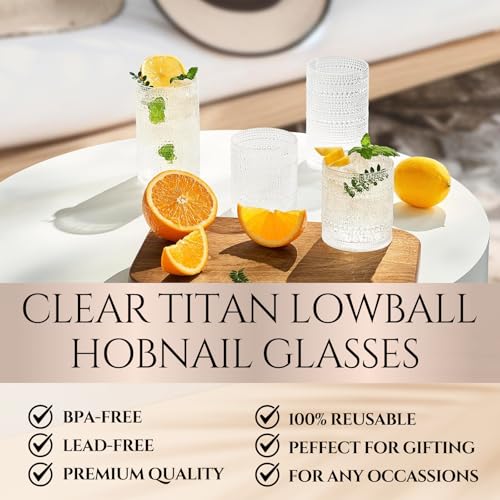 Plastic Hobnail Drinking Glasses Set of 6 Tritan Lowball Cups 10oz