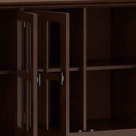 SIMPLIHOME Artisan SOLID WOOD 66 Inch Wide Contemporary Wide 4 Door Storage Cabinet in Russet Brown, For the Living Room, Entryway and Family Room