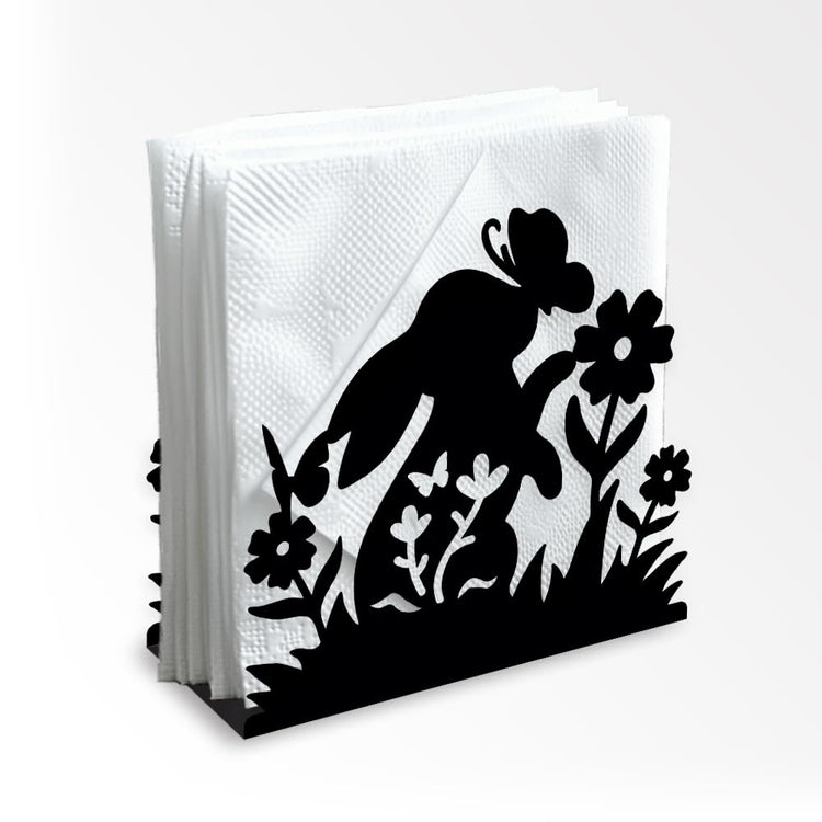Rabbit Flower Decorative Black Metal Napkin Holder for Table
