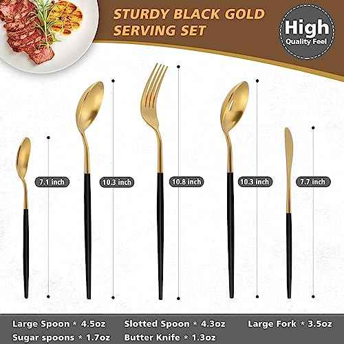 5pcs Matte Black Gold Serving Set