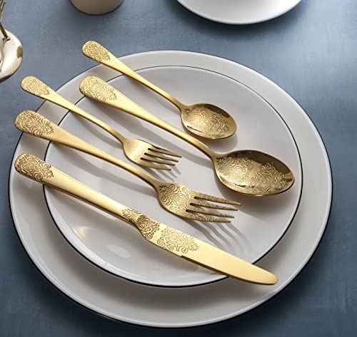 Gold Silverware Set 40 Pieces Stainless Steel Flatware Set Service for 8 Cutlery Utensil Sets Include Knives Forks Spoons for Kitchen Home Restaurant (4 Count)