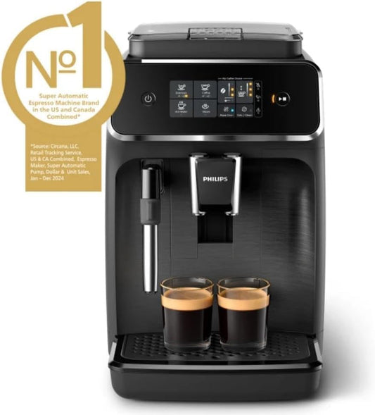 Philips 2200 Series Fully Automatic Espresso Machine, Classic Milk Frother, 2 Coffee Varieties, Intuitive Touch Display, 100% Ceramic Grinder, AquaClean Filter, Aroma Seal, Black (EP2220/14)