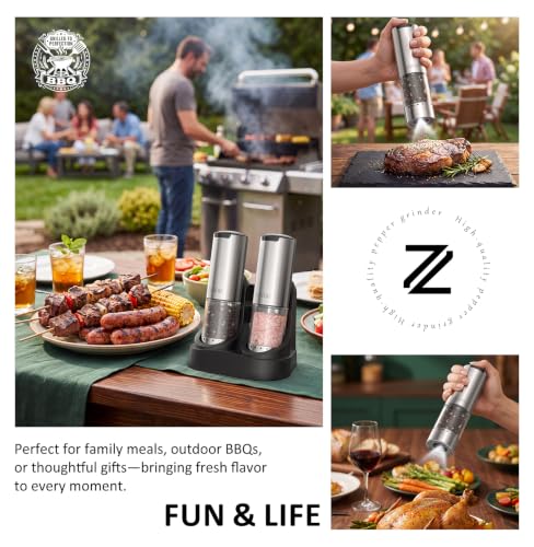 Electric Rechargeable Salt and Pepper Grinder Set (Stainless Steel)