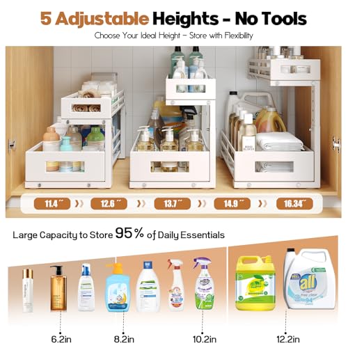 2 Pack 17"Deep Under Sink Organizer And Storage (2 Pack-17"Dx11.4"-16.34"H / Gray)