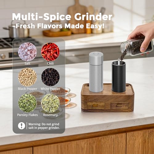 Professional Salt and Pepper Mill Set with Wooden Stand (Salt & Pepper Mill Set (Wooden Base))