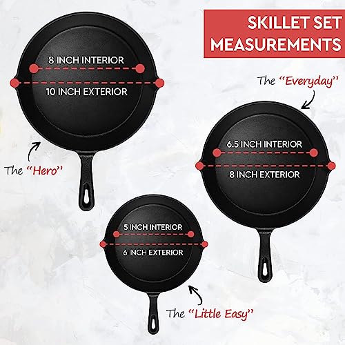 Cast Iron Skillet 3 (10"/8"/6.2" Set w/ Handle)