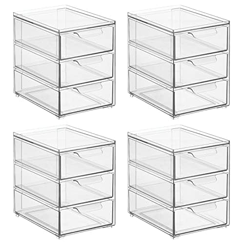 Plastic Stackable Organizer with 3 Drawers (4 Count)