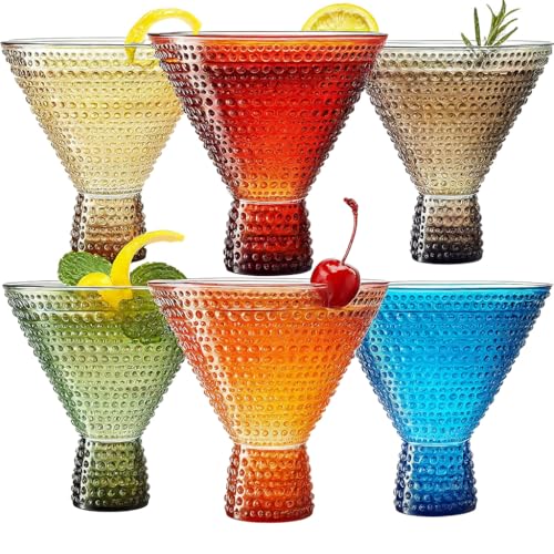 Plastic Hobnail Martini & Cocktail Drinking Glasses Set of 6 Neutral Tones Cups 14oz