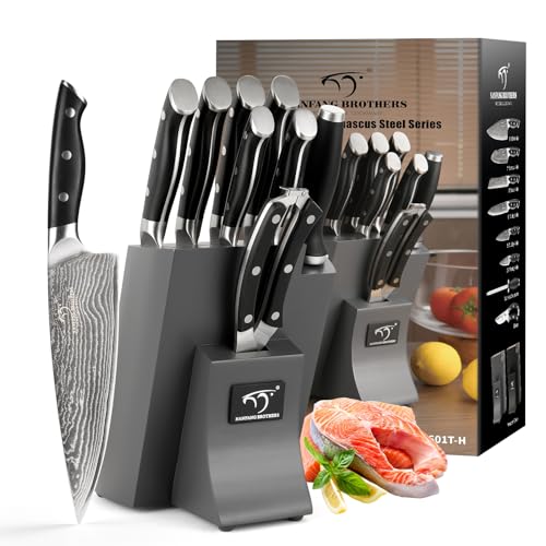 9PCS Damascus Chef Knife Set with Wooden Block