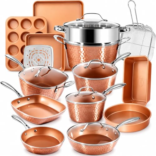 HAMMERED 20 Pc Pots and Pans Set Non Stick Ceramic Cookware (20 Count)