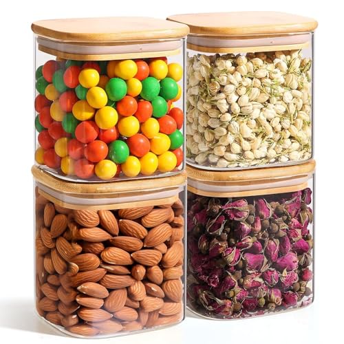 Square Glass Containers with Lids 0.7 Qt (0.7 qt x 4)
