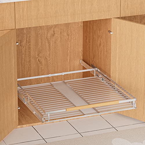Pull Out Cabinet Organizer with Expandable Sliding Shelves for Cupboard Pantry (L: 17.1~28" W x 22.5" D / Chrome-2pack)