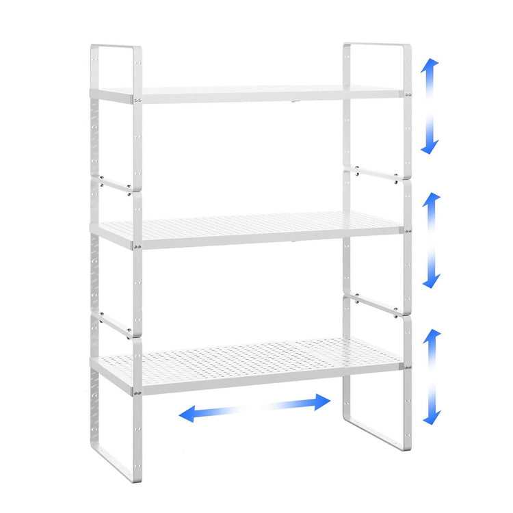 Expandable Cabinet Shelf Organizer Adjustable Metal Spice Rack Stackable Freestanding Counter Storage Shelves for Kitchen Cabinet Under Sink Office Desk (3 Count)