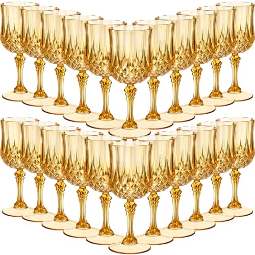 Multicolor 7oz Plastic Vintage Wine Glasses Drinking Goblets Unbreakable Crystal Water Glassware Reusable Diamond Champagne Flutes Cups for Wedding Banquet Birthday Party Supplies (36 Count)